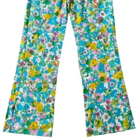 Zara NWT Printed Linen Blend Flared Trousers Green Blue Pink Floral Print Size 4 - Picture 7 of 16